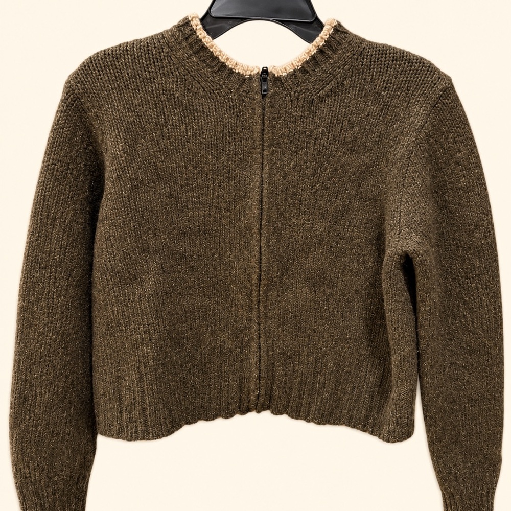 Abercrombie & Fitch Olive Green Zip-Up Knit Sweater
